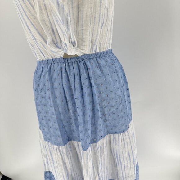 Mystree Womens Sleeveless Striped & Eyelet Maxi Dress S 100% Cotton Blue/White, - Picture 6 of 12